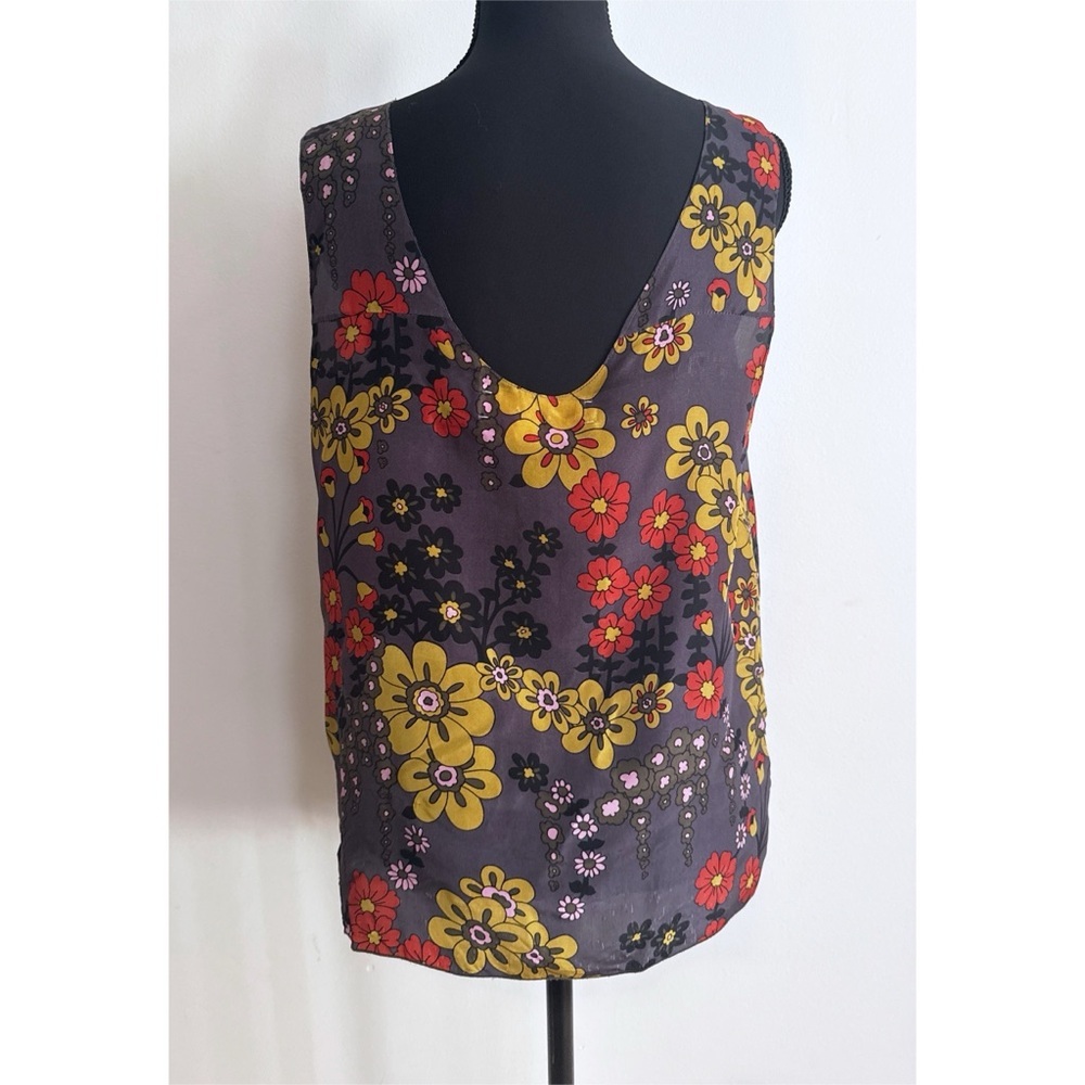 Authentic Marni 100% Silk Vibrant retro Floral Cascading Ruffle Floral Shell Top - Picture 9 of 13